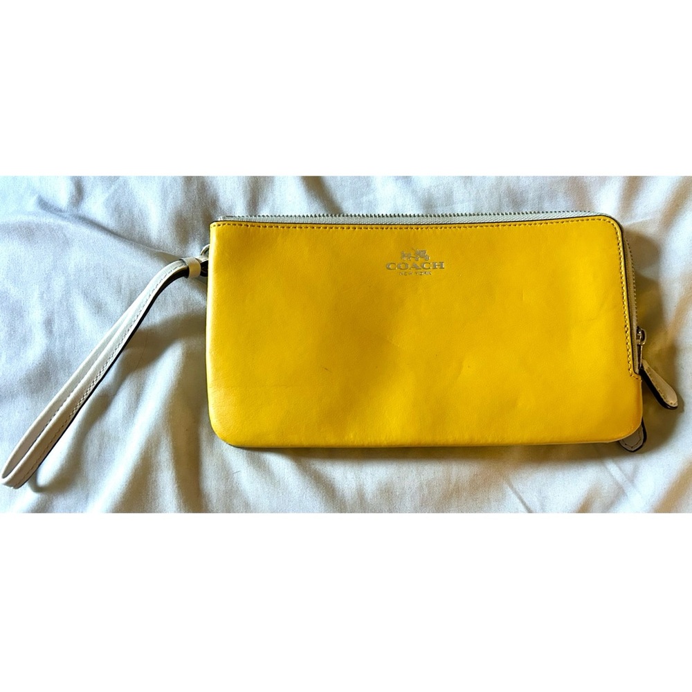 Coach Double Zip Yellow Leather Wristlet